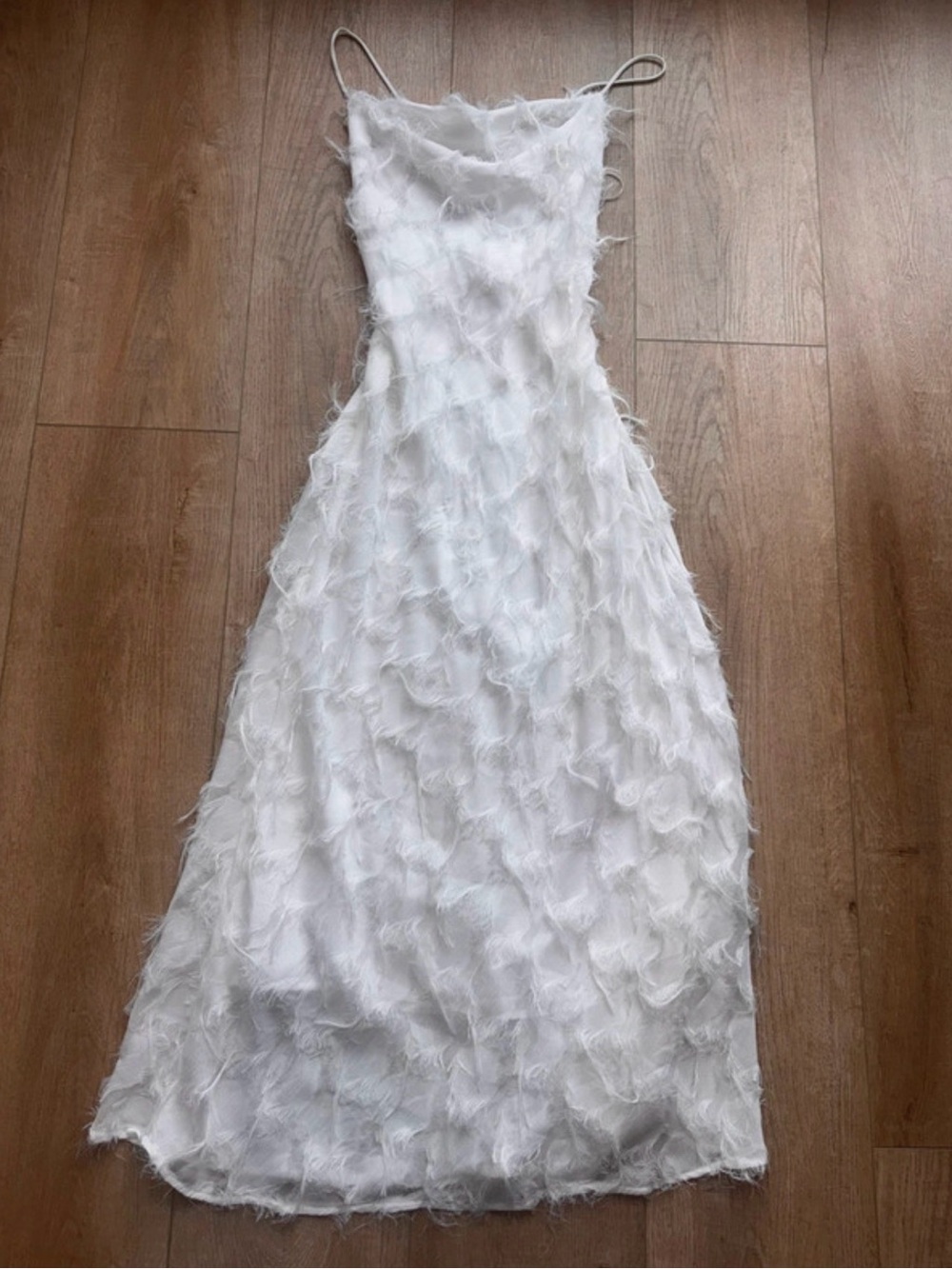 Hello Molly White Feather-Textured Maxi Slip Dress